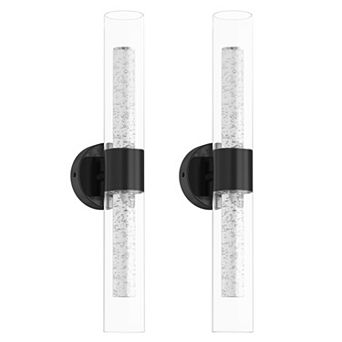 21.7 in Modern Linear Wall Sconce 2 Pack Black LED Light Bubble Glass Cylinder Shade for Hallway