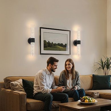 21.7in Modern Linear Wall Sconce 2 Pack Black LED Light Bubble Glass Cylinder Shade for Hallway