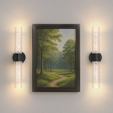 21.7in Modern Linear Wall Sconce 2 Pack Black LED Light Bubble Glass Cylinder Shade for Hallway