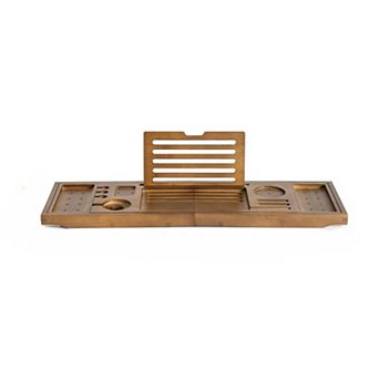 KSIZUIS Bamboo Adjustable Bathtub Tray Caddy-28.5-40"with Wine&Tablet Holder,Walnut Spa Organizer