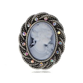 Womens Antique Silver Tone Vintage Braided Rope Cameo Frame Brooch Pin