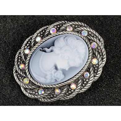 Womens Antique Silver Tone Vintage Braided Rope Cameo Frame Brooch Pin
