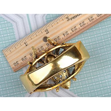 Golden Tone Topaz Clear Rhinestones Big Spider Insect Cuff Bangle Bracelet