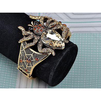 Golden Tone Topaz Clear Rhinestones Big Spider Insect Cuff Bangle Bracelet