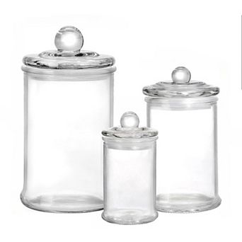 KSIZUIS Set of 3 Glass Apothecary Jars with Lids for Cotton Balls, Swabs & Bath Salts Storage