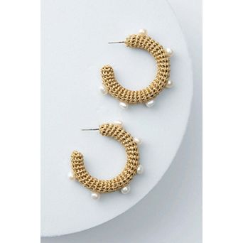 Golden Crochet Pearl Hoops