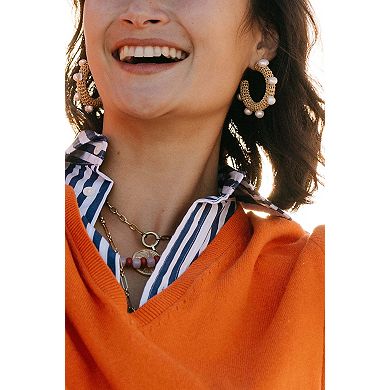 Golden Crochet Pearl Hoops