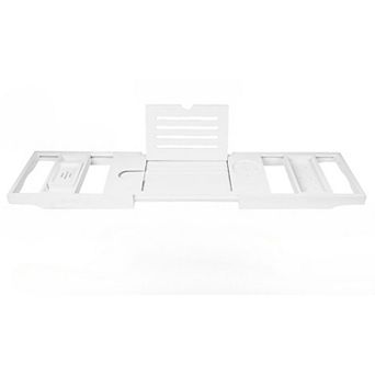 KSIZUIS White Bamboo Bathtub Tray - Spa Essentials Board with Accessories Holder