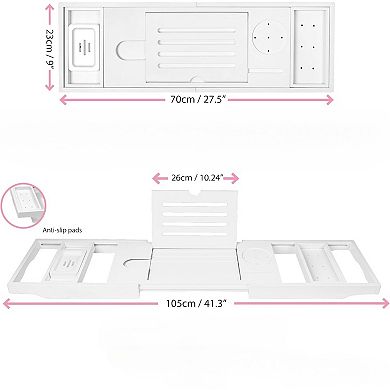 KSIZUIS White Bamboo Bathtub Tray - Spa Essentials Board with Accessories Holder