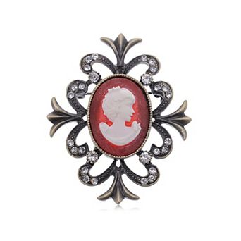 Vintage Inspired Reproduction Crystal Rhinestone Cameo Maiden Fashion Jewelry Pin Brooch