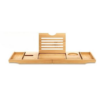 KSIZUIS Bamboo Bath & Breakfast Tray Combo with Folding Arms & Wine Glass Holder