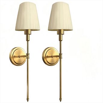 24.6 in Modern Rechargeable Wall Sconce 2 Pack Gold Copper Fabric Shade 3600mAh Battery Remote