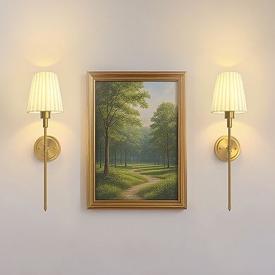 24.6in Modern Rechargeable Wall Sconce 2 Pack Gold Copper Fabric Shade 3600mAh Battery Remote