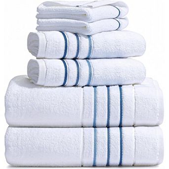 KSIZUIS 100% Cotton 6 pc Towel Set-White/Azure Blue Large Bath Towels,Hand Towels&Washcloths
