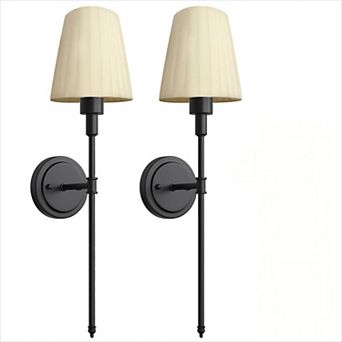 24.6 in Modern Rechargeable Wall Sconce 2 Pack Matte Black Fabric Shade 3600mAh Battery Remote