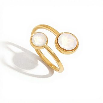 Women's Dual Stone Adjustable Open Ring with Smooth Polished Band and Minimalist Gem Accents