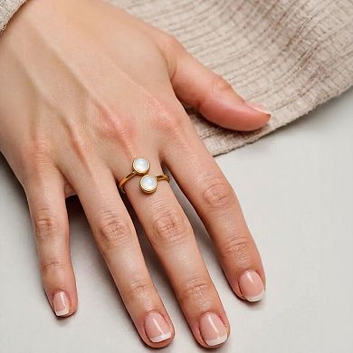 Women's Dual Stone Adjustable Open Ring with Smooth Polished Band and Minimalist Gem Accents