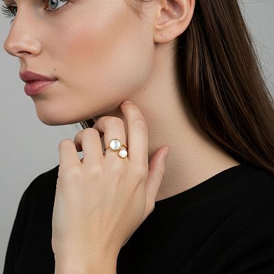 Women's Dual Stone Adjustable Open Ring with Smooth Polished Band and Minimalist Gem Accents