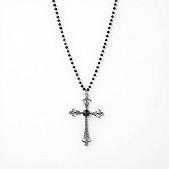 Women's Gothic Cross Pendant Necklace with Crystal Accents and Beaded Chain