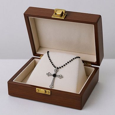 Women's Gothic Cross Pendant Necklace with Crystal Accents and Beaded Chain