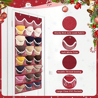 24-Pocket Hat Organizer with 3 Hooks, Easy Install, Durable Fabric