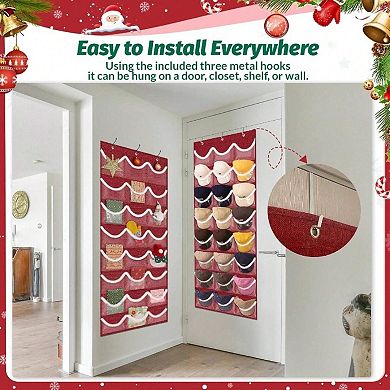 24-Pocket Hat Organizer with 3 Hooks, Easy Install, Durable Fabric