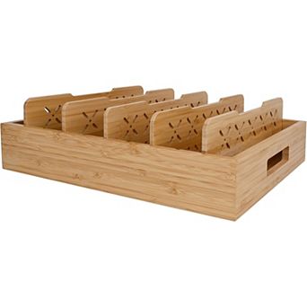 Bamboo Storage Tray with 5 Custom Dividers Deep Drawer Organizer for Kitchen Office Living Room