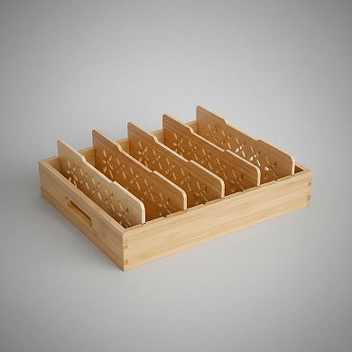 Bamboo Storage Tray with 5 Custom Dividers Deep Drawer Organizer for Kitchen Office Living Room
