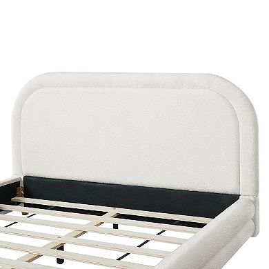 Pnronnc Thick Boucle Curved Wingback Bed Upholstered Platform Bed