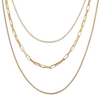 Women's Stainless Steel Multi-Layer Fashion Necklace with 18K Gold Plating, Adjustable Length