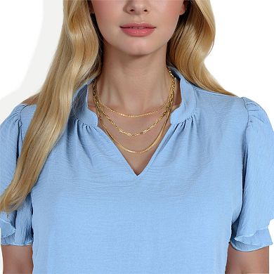 Women's Stainless Steel Multi-Layer Fashion Necklace with 18K Gold Plating, Adjustable Length