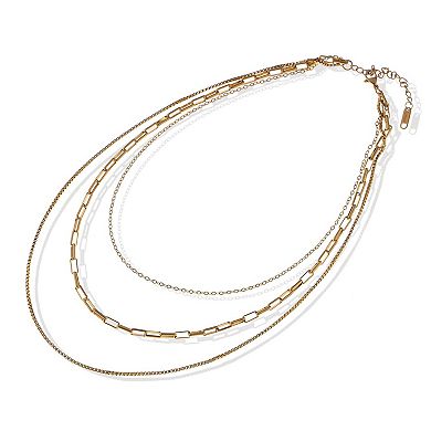 Women's Stainless Steel Multi-Layer Fashion Necklace with 18K Gold Plating, Adjustable Length