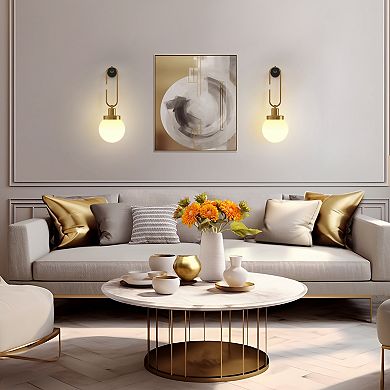 17.3in Gold Wall Sconces 2 Pack Frosted Glass Globe Shade Includes Rechargeable Smart Bulbs RGBCW