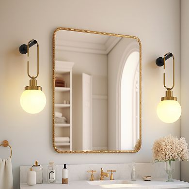 17.3in Gold Wall Sconces 2 Pack Frosted Glass Globe Shade Includes Rechargeable Smart Bulbs RGBCW