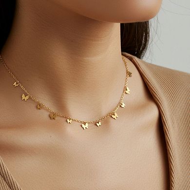 Butterfly Charm Necklace with Delicate Miniature Pendant Accents and Dainty Chain Design