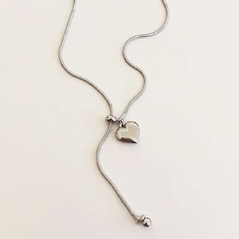 Women's Adjustable Heart Pendant Necklace with Polished Metal Chain