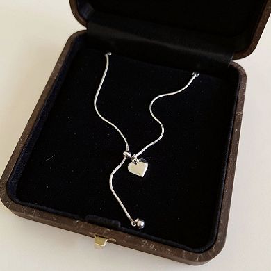 Women's Adjustable Heart Pendant Necklace with Polished Metal Chain
