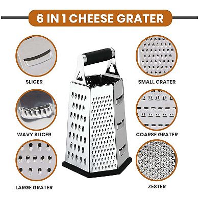 6 Sided Kitchen Cheese Grater & Shredder with Sharp Blades