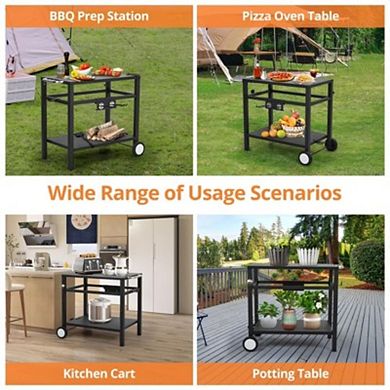 Outdoor Grill Cart with Wheels & Rolling BBQ Prep Station