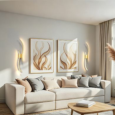 39.4in Rechargeable LED Wall Lights 2 Pack Gold Double Wave Design 6W Remote Dimmable