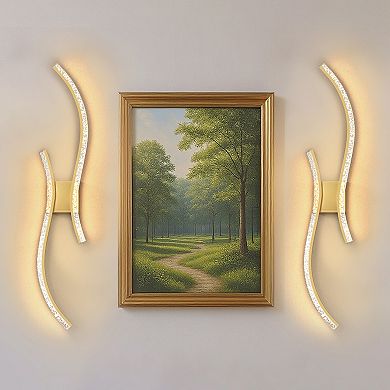 39.4in Rechargeable LED Wall Lights 2 Pack Gold Double Wave Design 6W Remote Dimmable