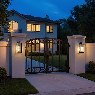 18in Outdoor Wall Sconce 2 Pack Black Clear Textured Glass Light Sensor E26 Base for Patio