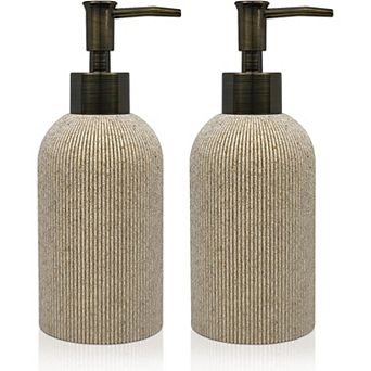 KSIZUIS Beige Resin Soap Dispenser Set - 10 oz Refillable Bottles with Rust-Proof Pumps