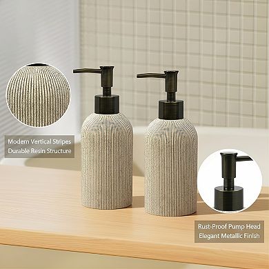 KSIZUIS Beige Resin Soap Dispenser Set - 10 oz Refillable Bottles with Rust-Proof Pumps