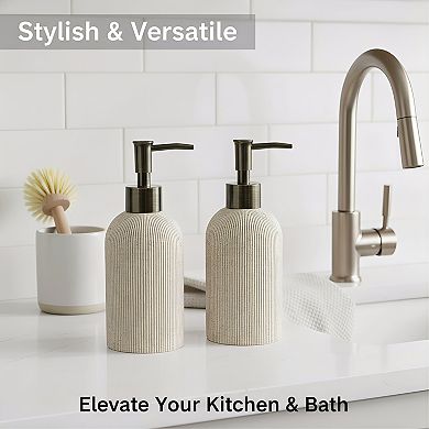 KSIZUIS Beige Resin Soap Dispenser Set - 10 oz Refillable Bottles with Rust-Proof Pumps