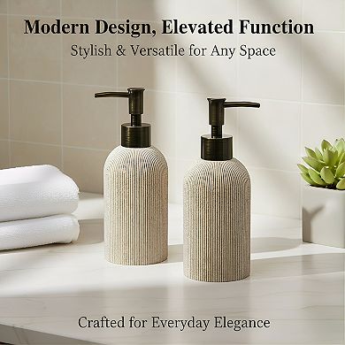 KSIZUIS Beige Resin Soap Dispenser Set - 10 oz Refillable Bottles with Rust-Proof Pumps
