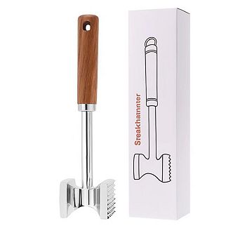 Dual-Sided Meat Tenderizer With Wooden Handle