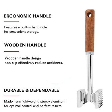 Dual-Sided Meat Tenderizer With Wooden Handle