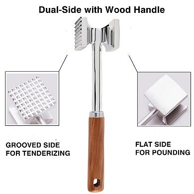 Dual-Sided Meat Tenderizer With Wooden Handle