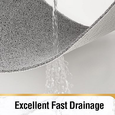 KSIZUIS Extra Long Non-Slip Bathtub Mat40"x16"Grey PVC,Quick-Drying with Drain Holes,No Suction Cups